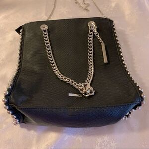 Aldo Crossbody Handbag Black Vegan Leather Studded Chain Straps Gorgeous
